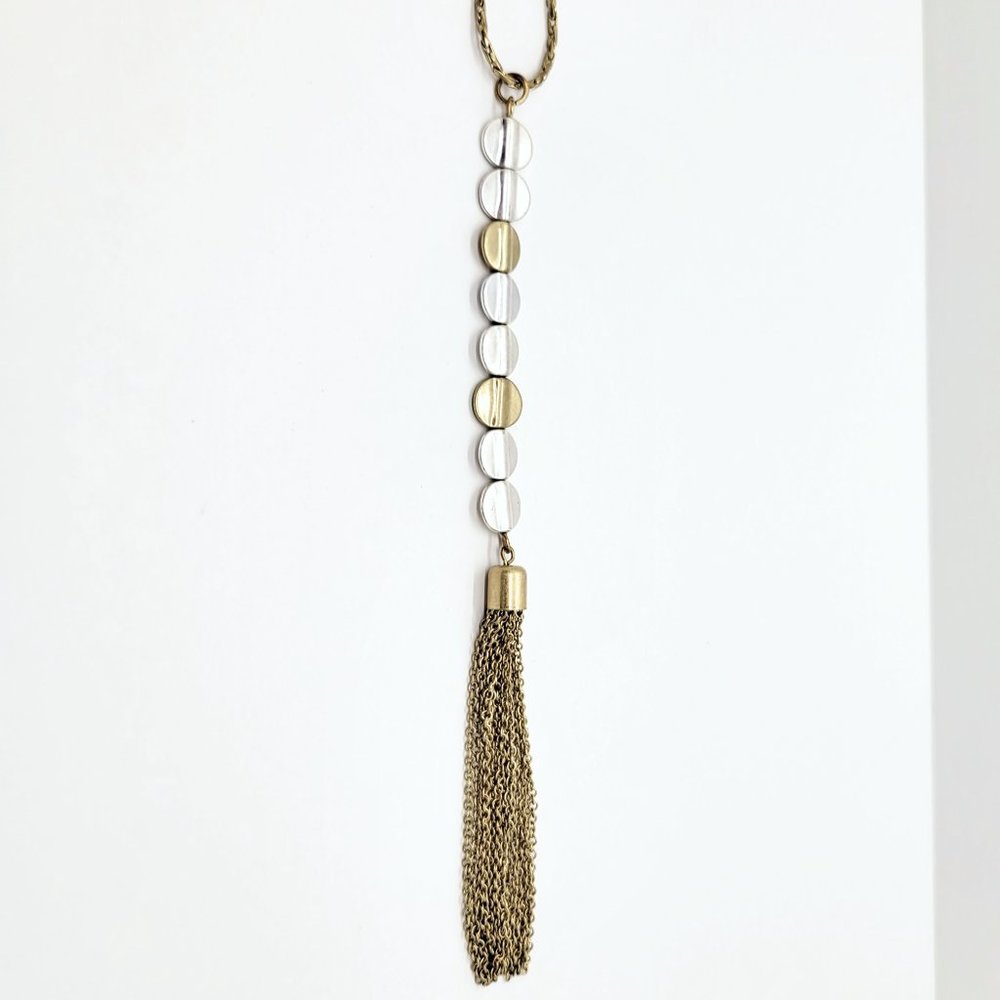 Banana Republic Silver & Goldtone 29.5" Tassel Necklace EUC